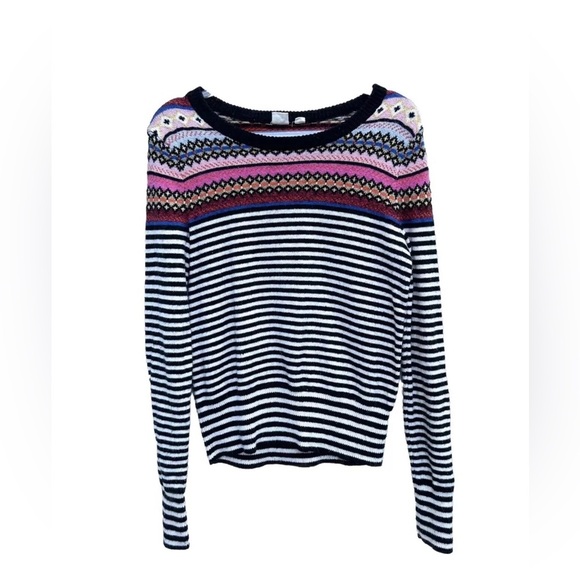 Gap fair aisle sweater black/white multi striped women’s XS cotton blend preppy - Picture 1 of 12